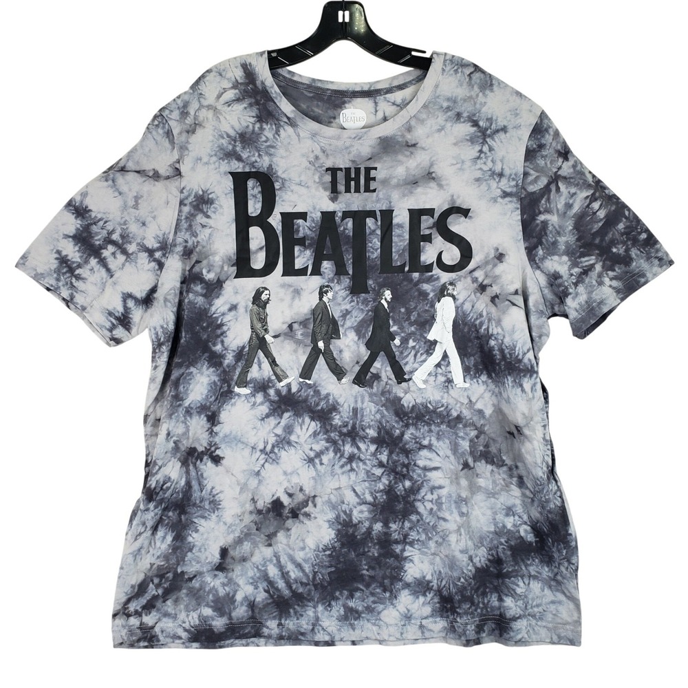 The Beatles Abbey Road Graphic T-Shirt Mens 2XL Grey Tie-Dye Rock Band Retro Tee